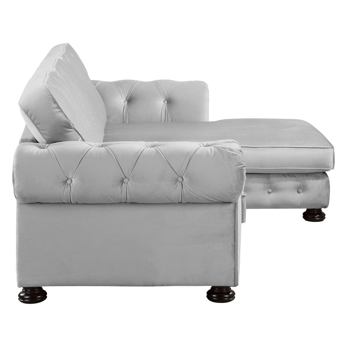 ECKSOFA mit Longchair - Samt - Hellgrau, Holz/Textil (302/166cm) - home24