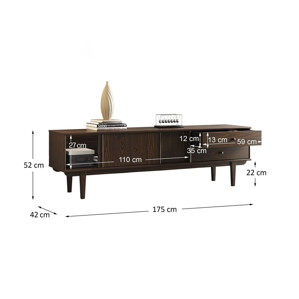 LOWBOARD SIMONA nussbaum - Nussbaumfarben, Holz (175/52/41cm) - IDIMEX