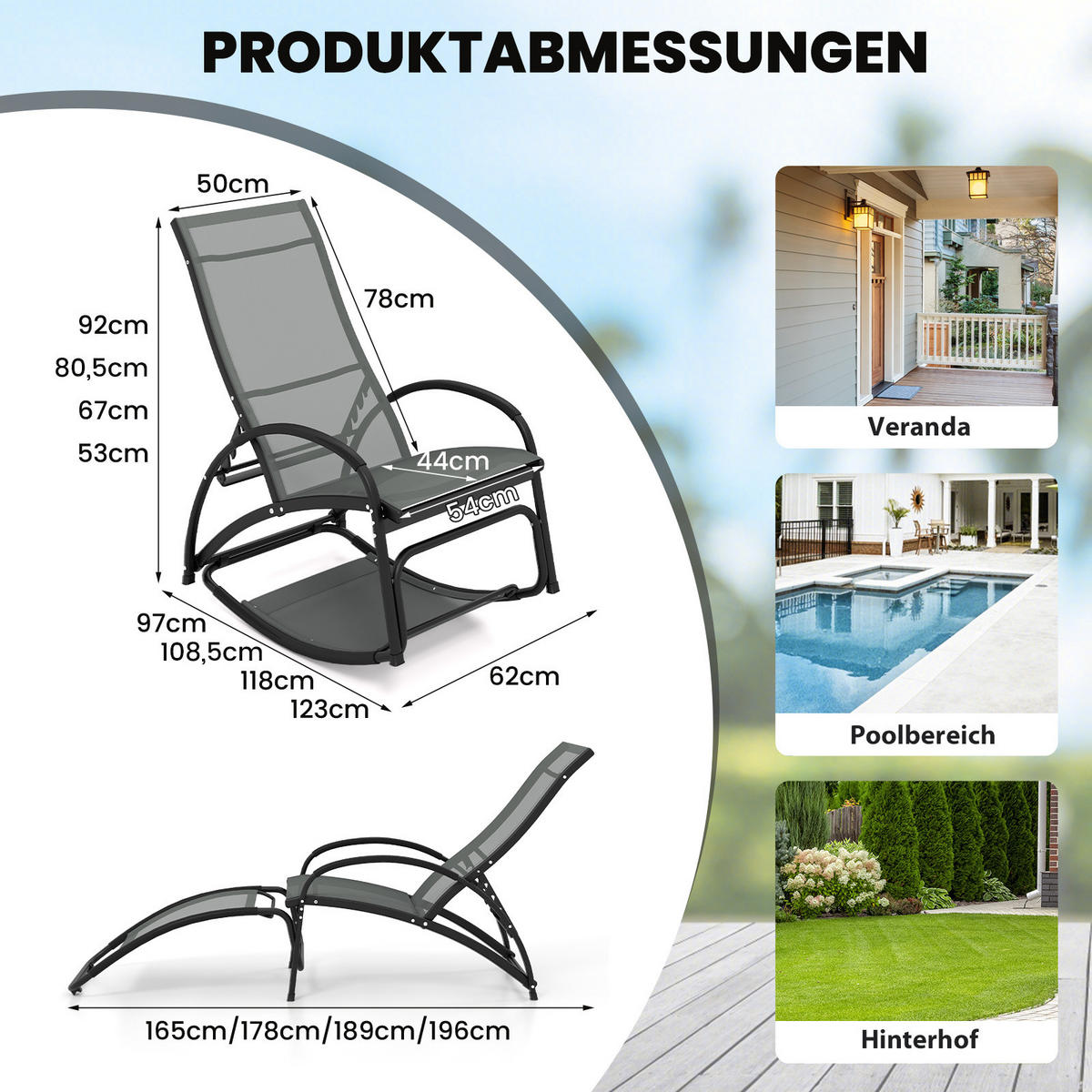 SCHAUKELSTUHL Grau - Grau, Metall (123/53/62cm) - COSTWAY