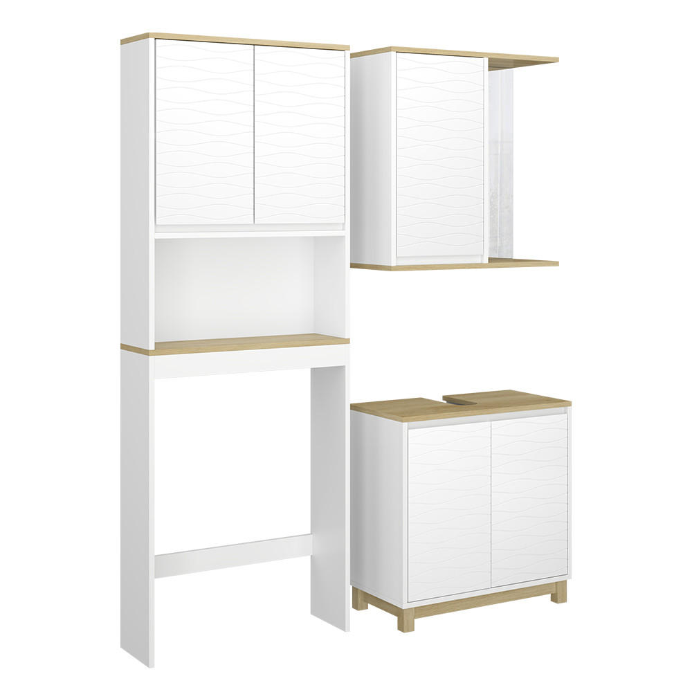 BADRUMSMÖBELSET Livia Vit/ek 3 delar Vit, Ekfärgad 60/60/30 cm