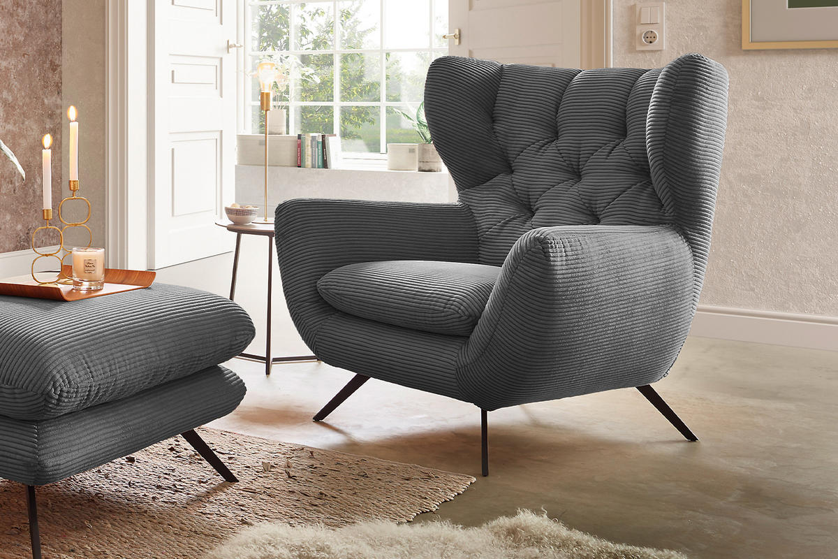 SESSEL CHARME Grau - Schwarz/Grau, Textil/Metall (100/106/95cm) - KAWOLA