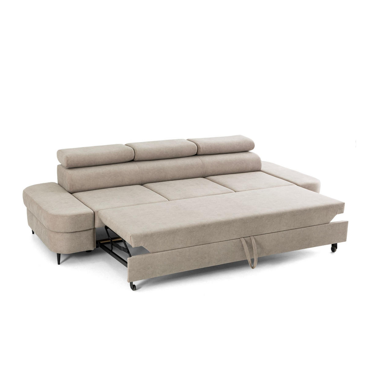 3-SITZER Sofa PRIAM mit Schlaffunktion 125x277 Velours Creme - Creme/Schwarz, Holz/Textil (278/95/102cm) - Muffo