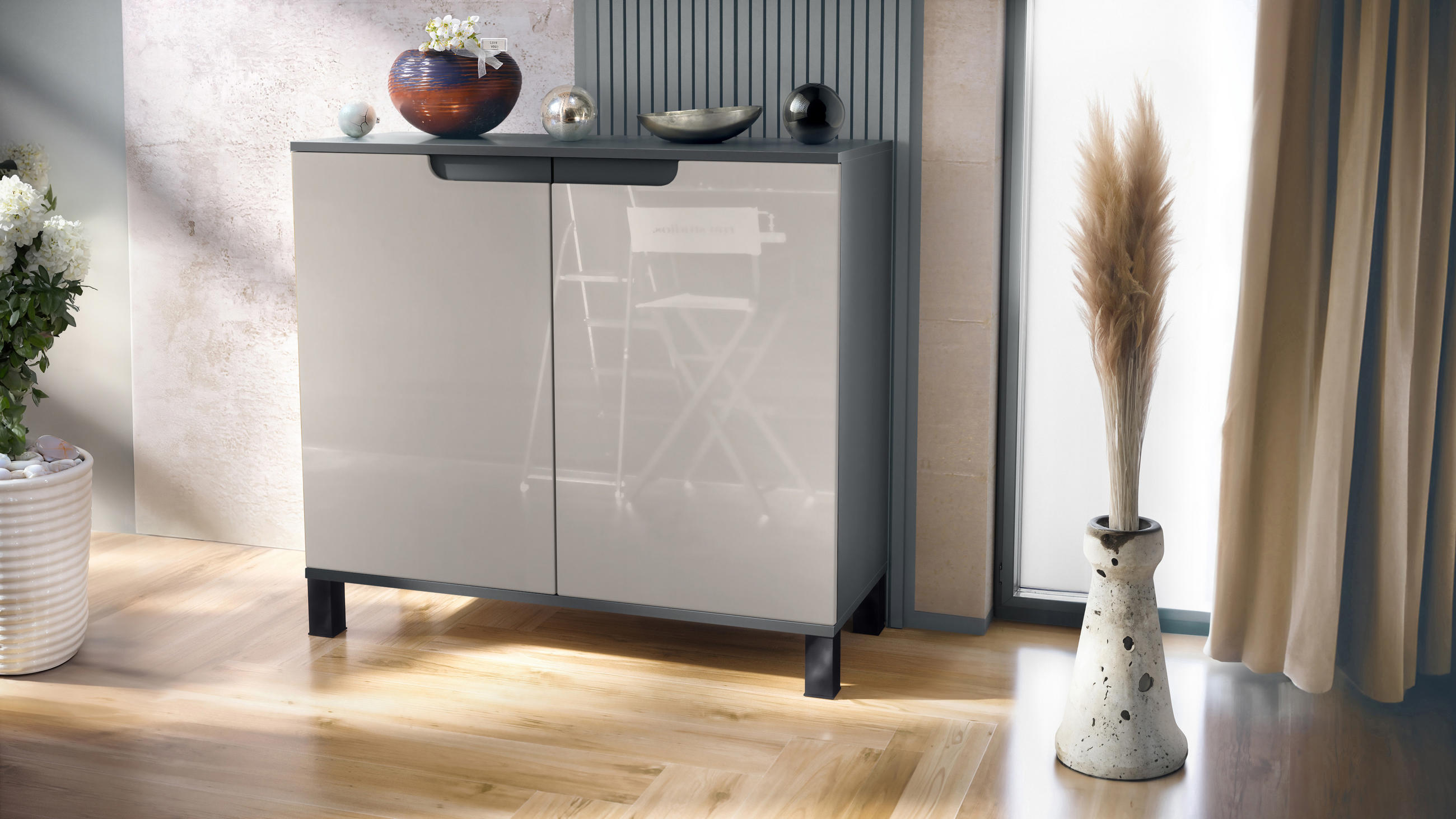 KOMMODE Sylt Sandgrau Hochglanz - Sandfarben, Holzwerkstoff (92.5/84.5/35cm) - Vladon