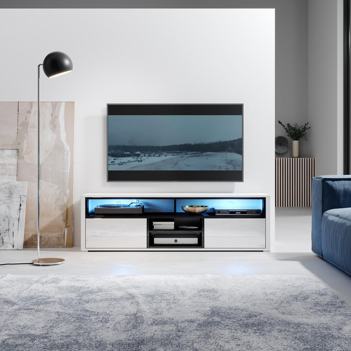 TV-SCHRANK Oberon 137x42,5x33 cm - Lowboard mit Stauraum - Tv Ständer aus Laminierter Spanplatte - Weiß - Weiß, Holzwerkstoff (137/42.5/33cm) - Chilly