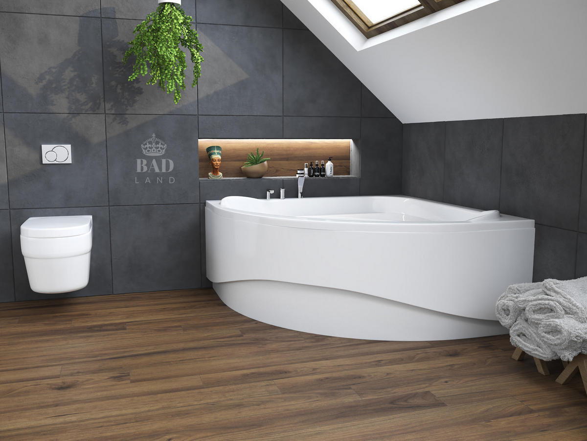 BADEWANNE Eckwanne STANDARD 140/140 mit Schürze Ablauf Füße - Weiß, Kunststoff (140/58/140cm) - bad land