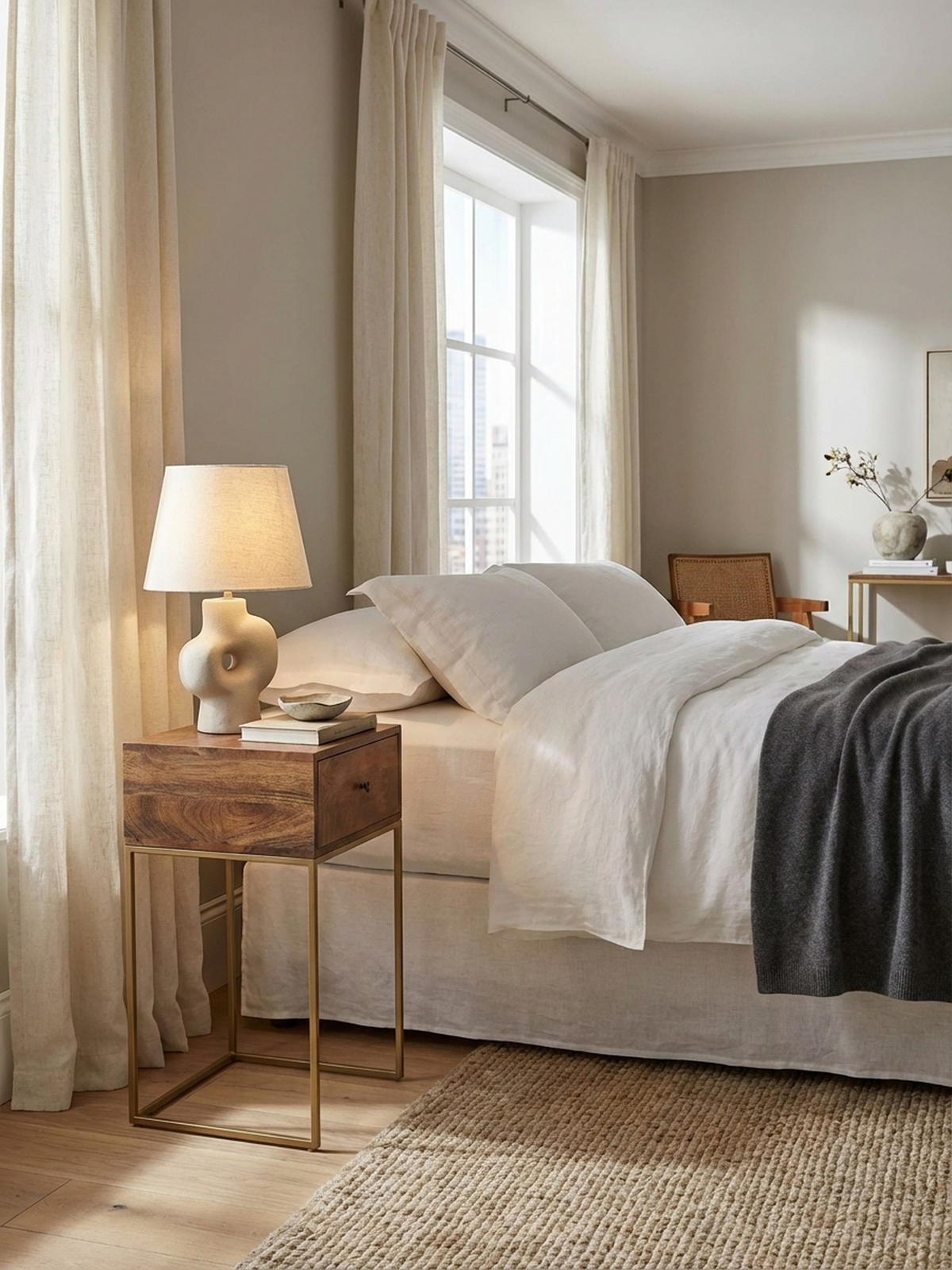 NACHTTISCH – Mango Massivholz/Metall, 1 Schublade, Industrial-Stil - Goldfarben/Braun, Holz/Metall (40/75/35cm) - KADIMA DESIGN