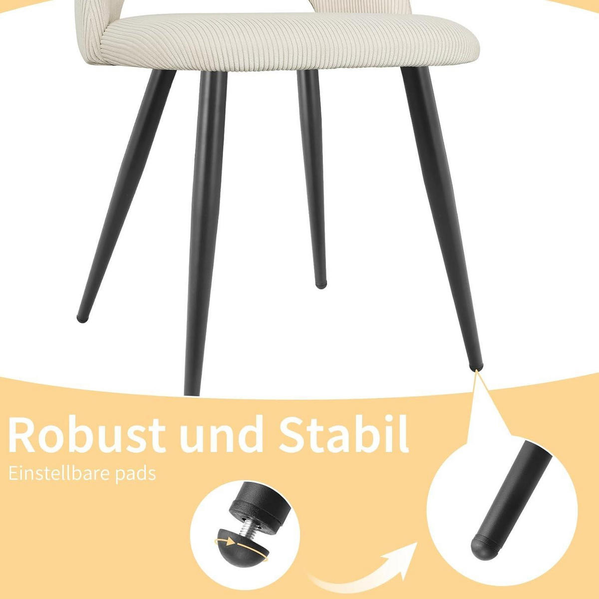 ESSZIMMERSTÜHLE 2er Set Kordsamt Beige mit Metallbeinen - Beige, Textil (48/80/45cm)