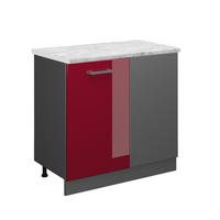 ECKUNTERSCHRANK R-Line Rot Hochglanz 86 cm AP Marmor - Bordeaux/Anthrazit, Holzwerkstoff (86/81.6/60cm) - Vicco