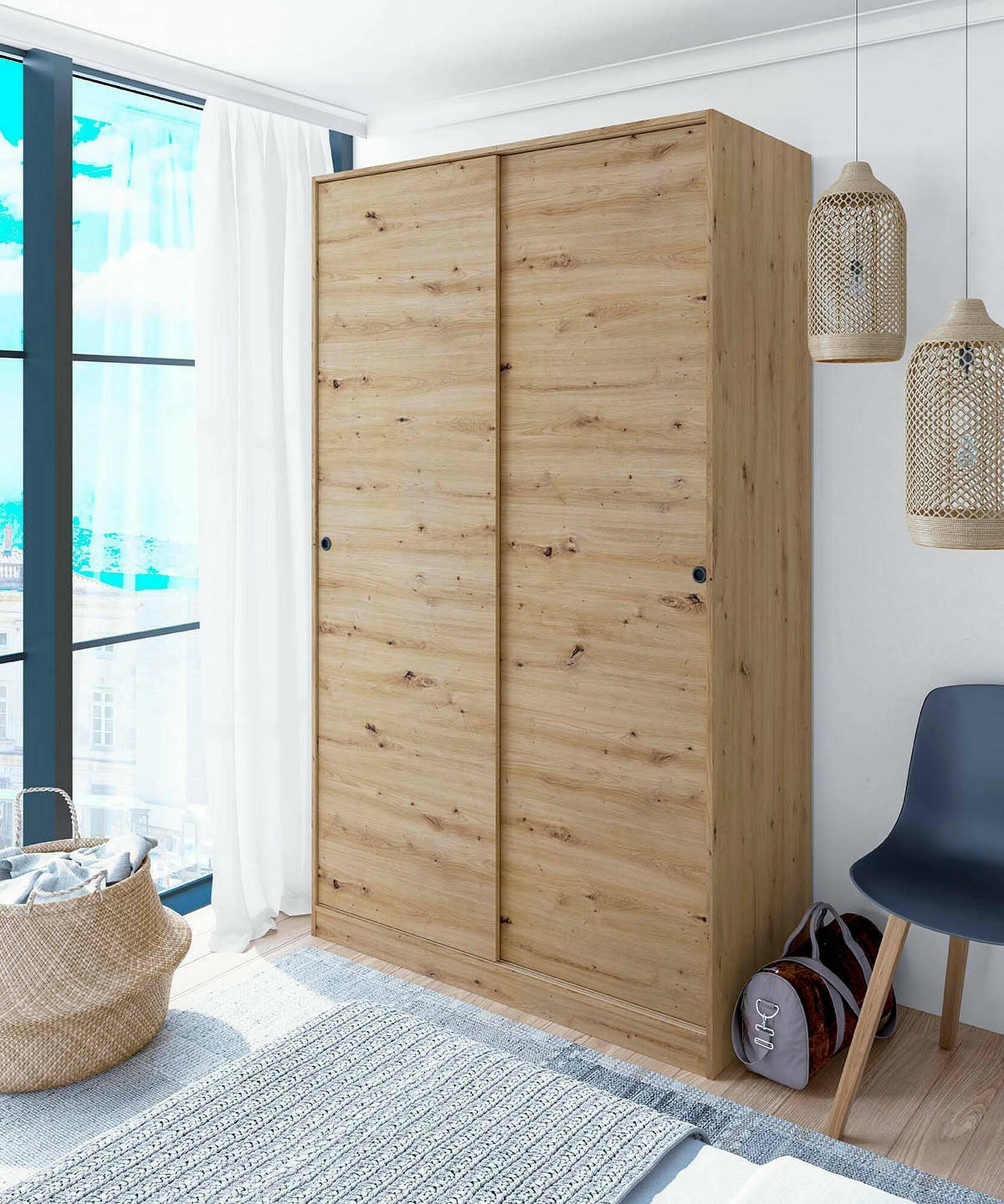 KLEIDERSCHRANK 2 TÜREN Knoteneiche 50/120/200 cm - Braun, Holzwerkstoff (120/200/50cm) - DMORA