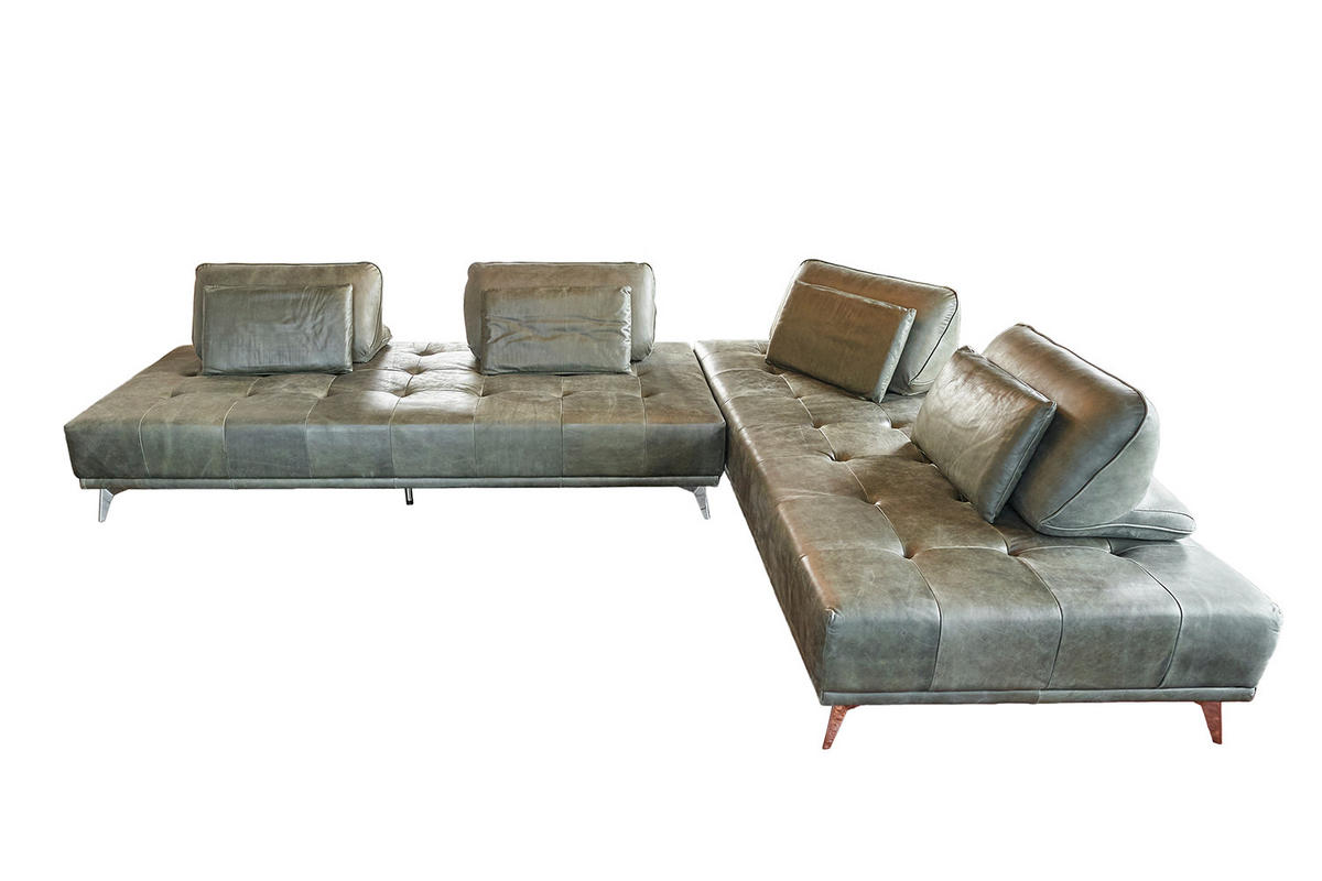MODULSOFA WIOLO Grün Leder - Silberfarben/Grün, Leder (350/83/240cm) - KAWOLA