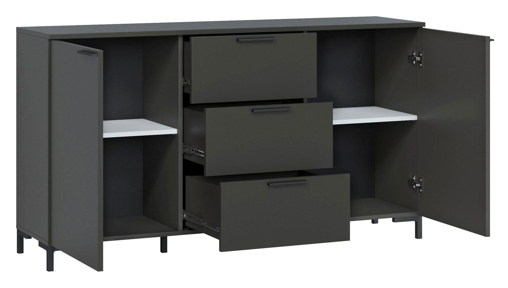 Thumbnail - Feldmann-Wohnen Kommode, Anthrazit, Weiß, Holzwerkstoff, 2 Fächer, 3 Schubladen, Rechteckig, 151x84x40 cm, Wohnzimmer, K...