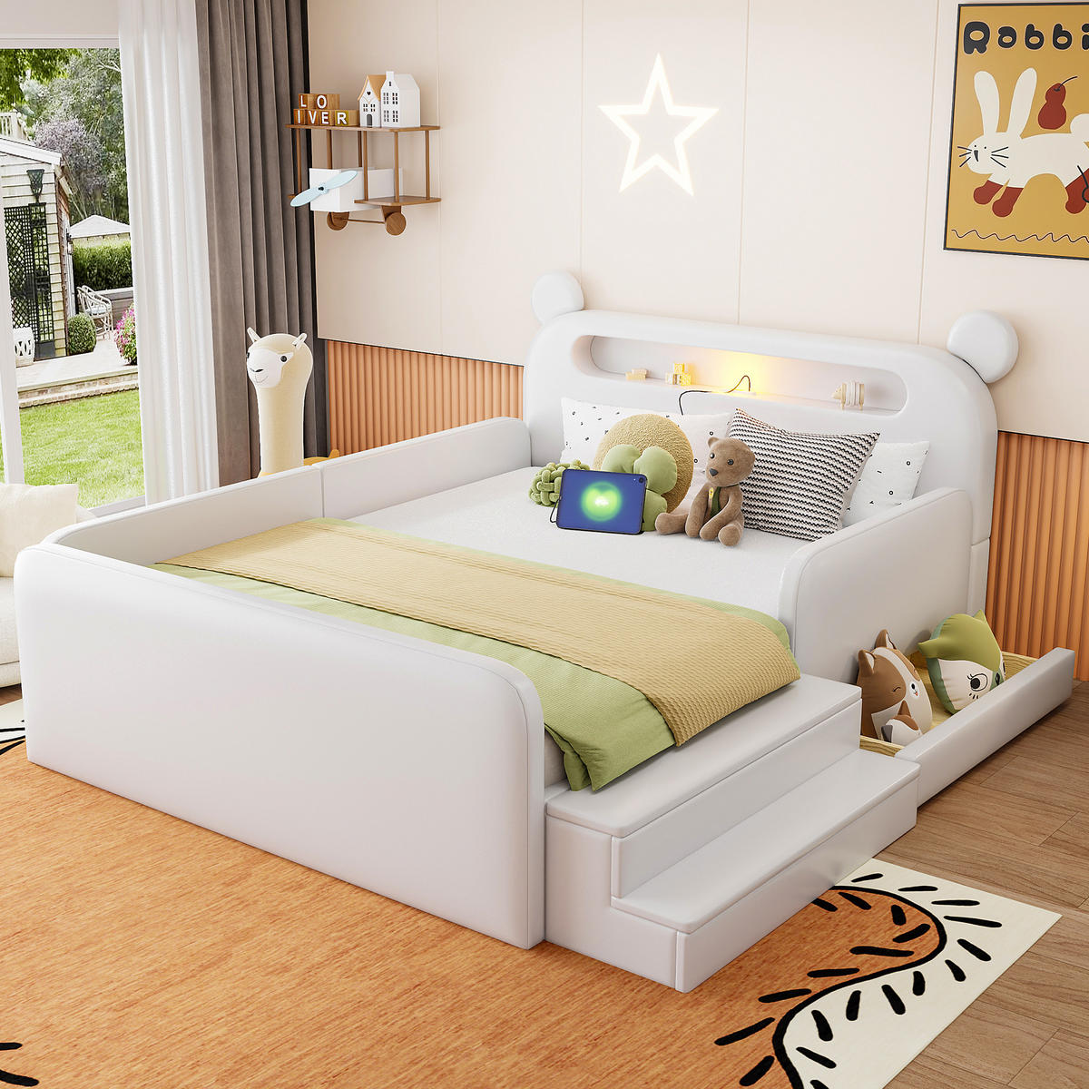 KINDERBETT 140/200 cm DE-32672 mit Bären-Kopfteil Weiß - Weiß, Holzwerkstoff (140/200cm) - ComfortXL