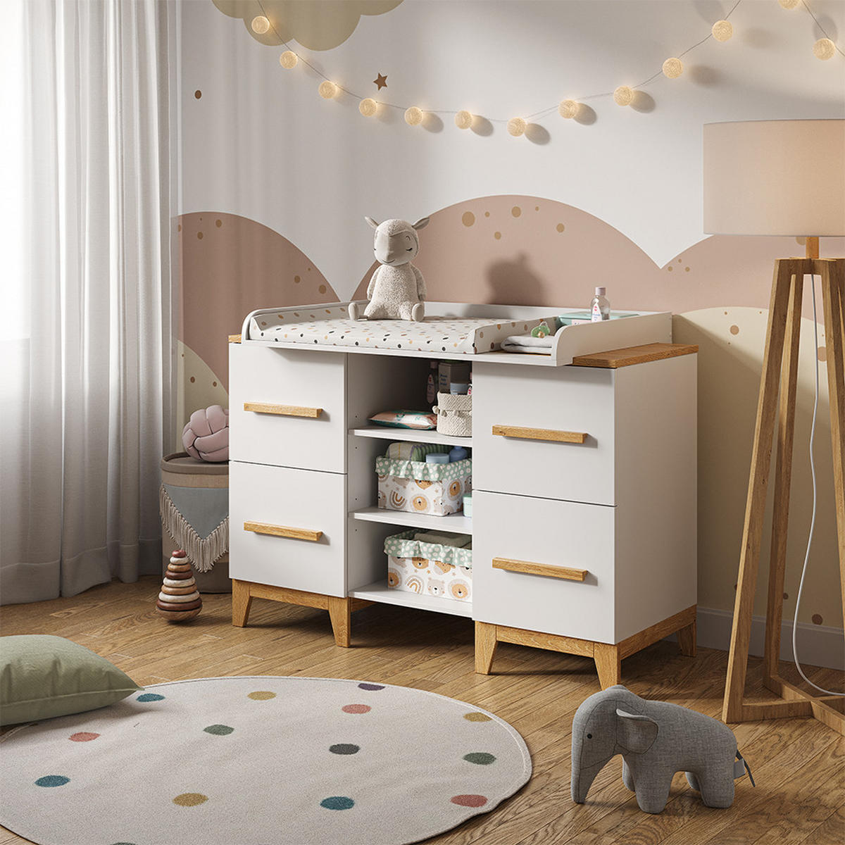 WICKELKOMMODE Malia Weiß 133 x 98 cm XL mit 4 Schubladen - Eichefarben/Weiß, Holzwerkstoff (133/108/70cm) - VitaliSpa