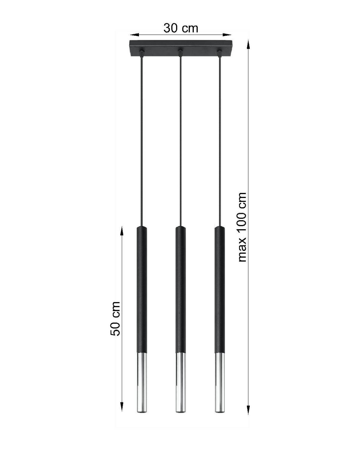 PENDELLEUCHTE Stahl Schwarz-Chrom 3-flammig - Schwarz, Metall (30/8/110cm) - Sollux Lighting