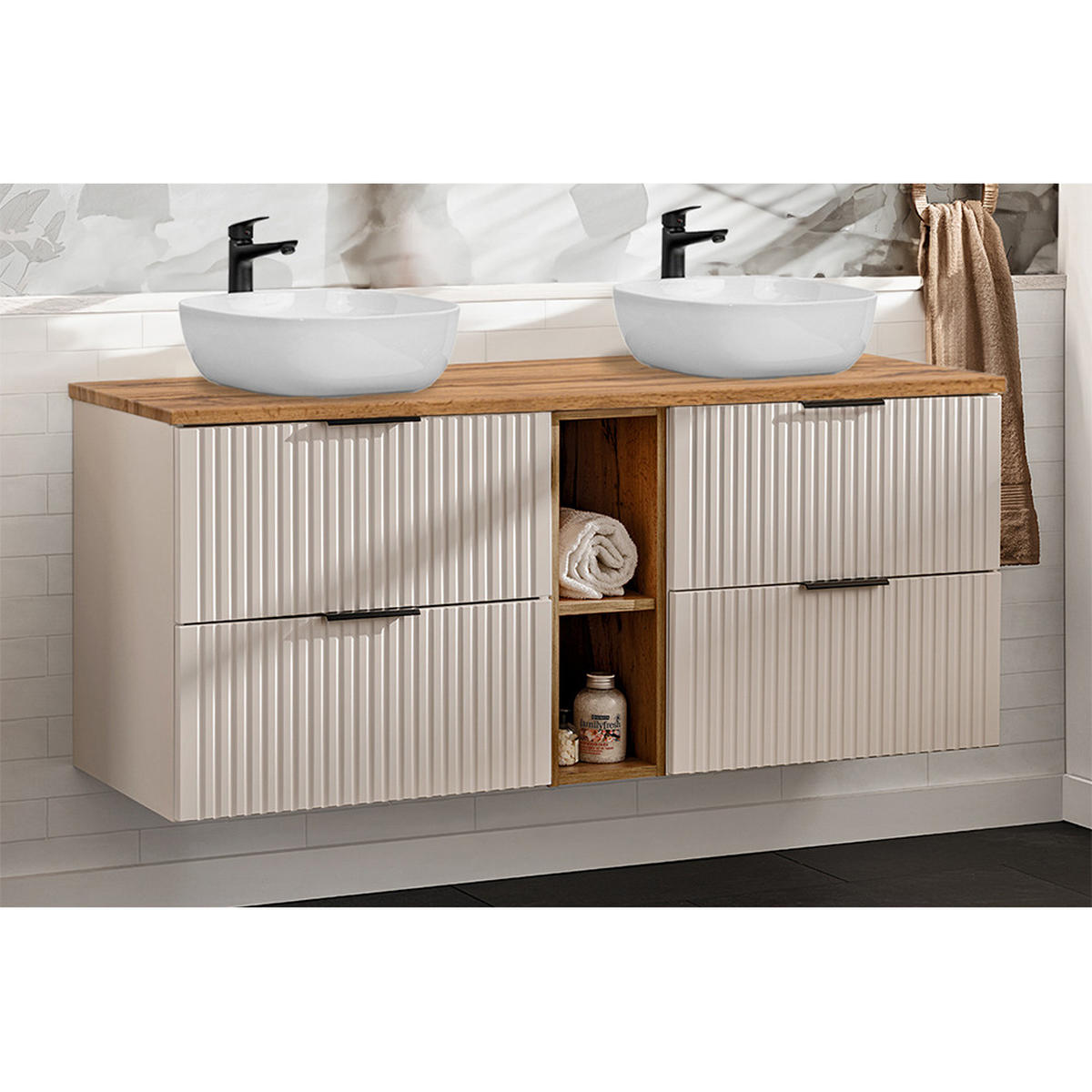 DOPPELWASCHTISCH Adelaide-56 - Beige, Holzwerkstoff (141/74/47cm) - Lomado