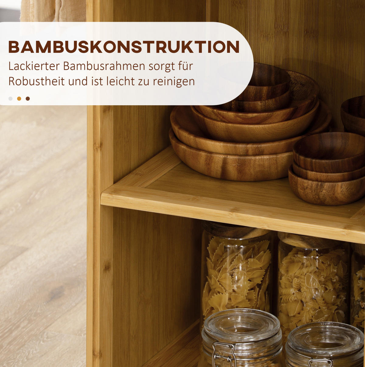 KÜCHENWAGEN Rollwagen 84x36x85cm Bambus Rattan mit Glasplatte & 4 Rollen - Naturfarben, Holz (36/85/84cm) - Modfu
