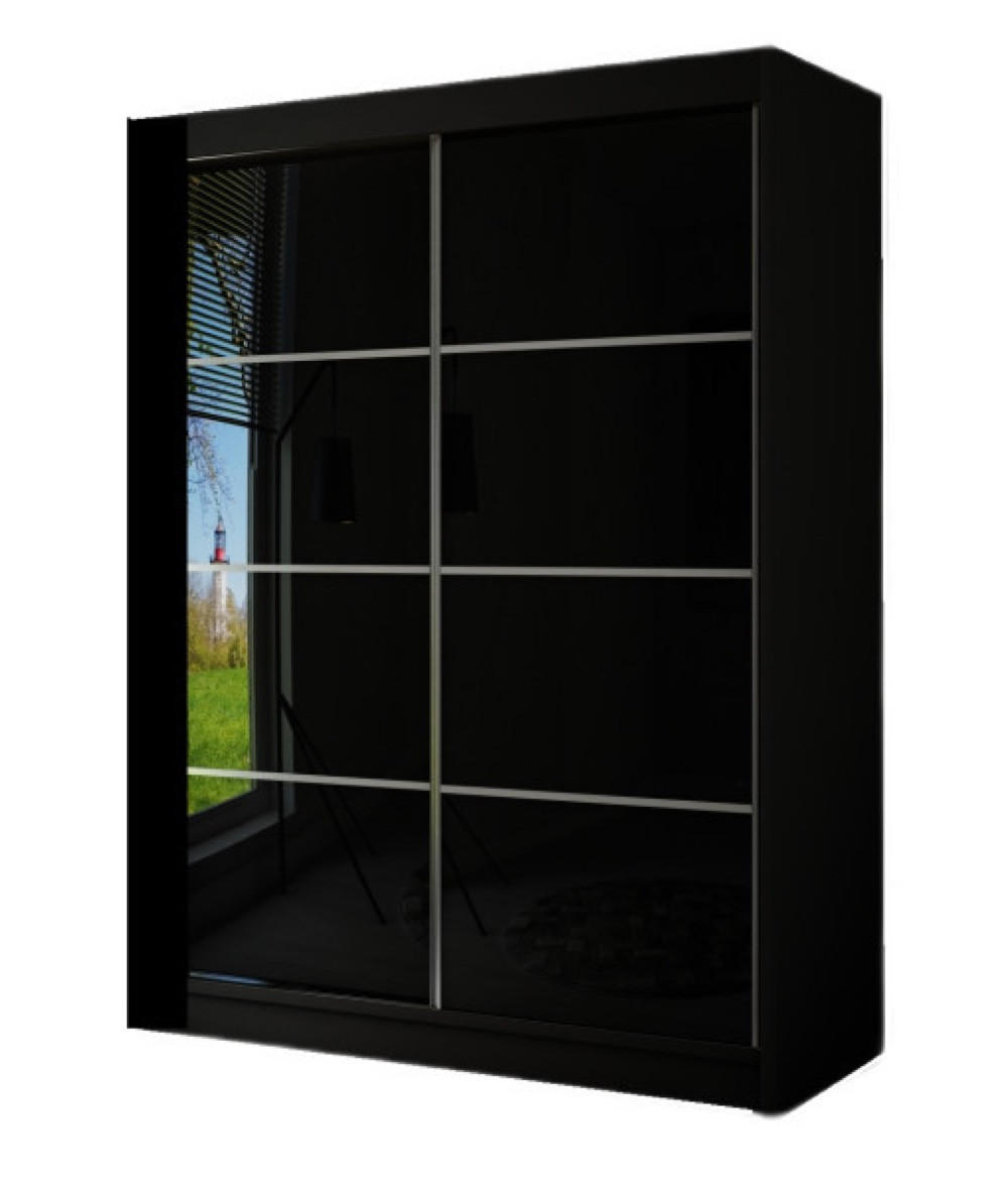 SCHRANK Schwarz PEAK+SZPROSY Schiebetür Matt Lacobel Schwarz 150 cm - Schwarz, Holzwerkstoff (150/215/61cm) - Sepro Meble