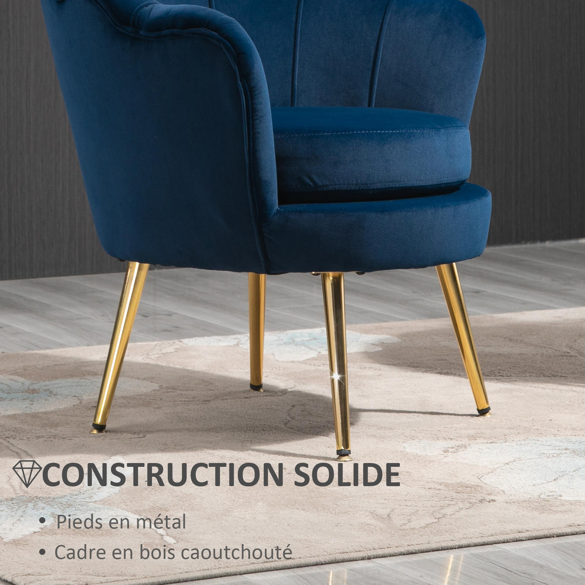SESSEL DE-13412 Muschelform & goldene Metallfüße Blau - Blau, Textil (67/74/76cm) - ComfortXL