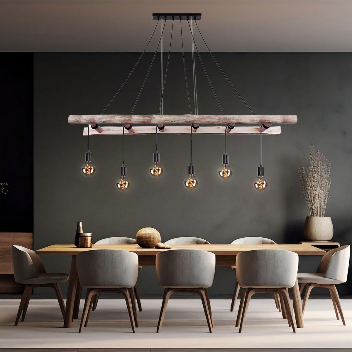 LED HÄNGELEUCHTE IRMGARD Schwarz Holz - Schwarz, Holz (160/30/192cm)