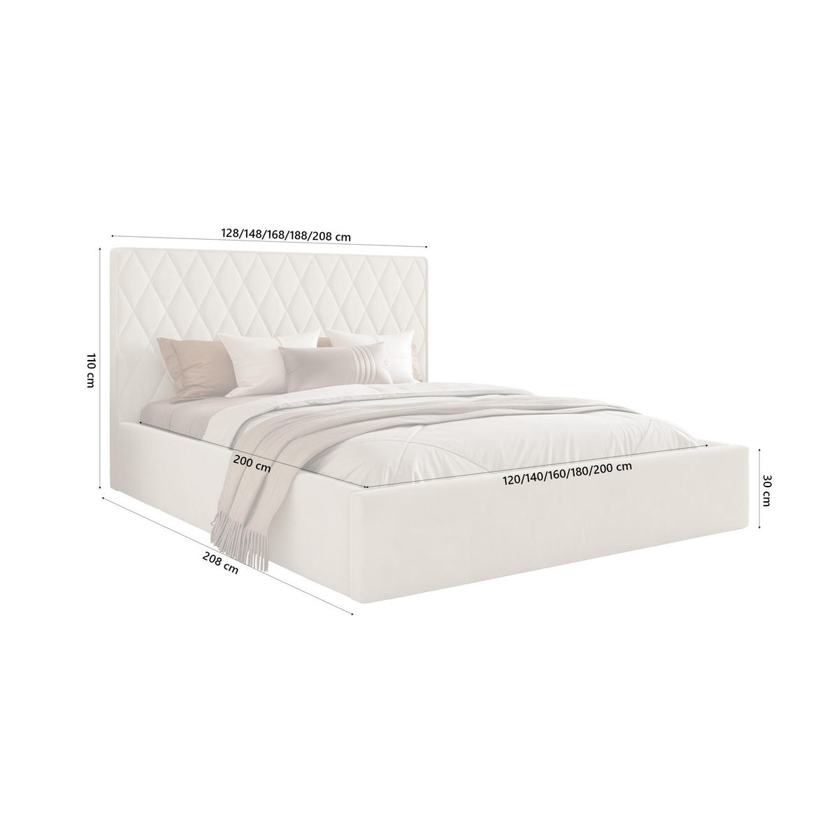 POLSTERBETT Cupo 180x200 cm, Creme - Creme, Textil (180/200cm) - Fedve
