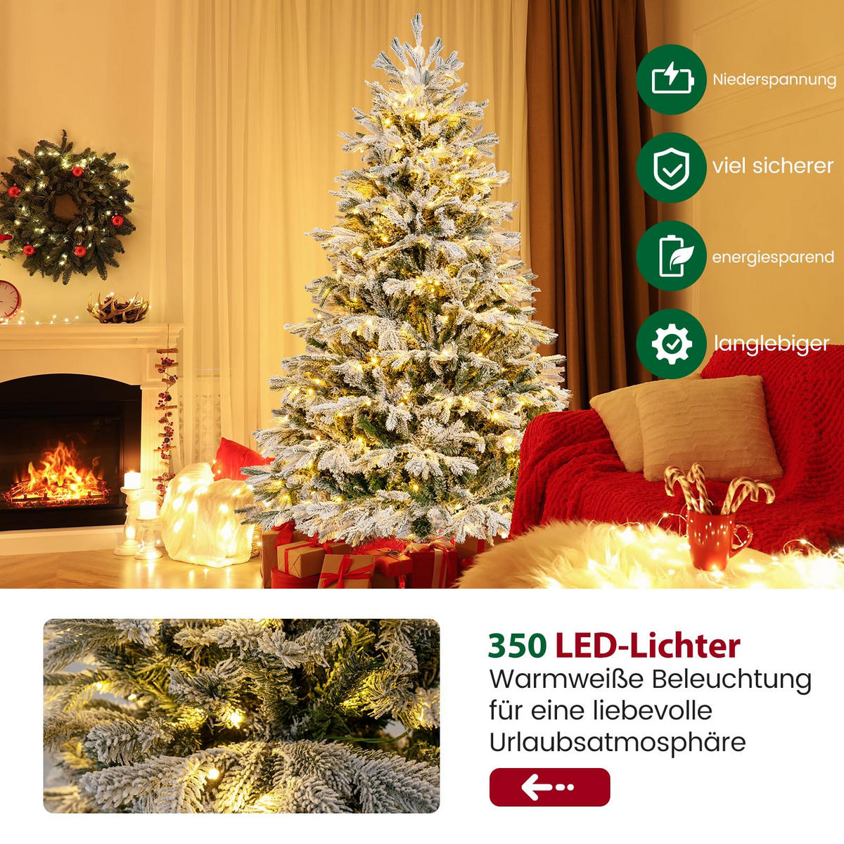 WEIHNACHTSBAUM mit 350 warmweissen LED-Lichtern 180cm Grün - Grün, Metall (180cm) - COSTWAY