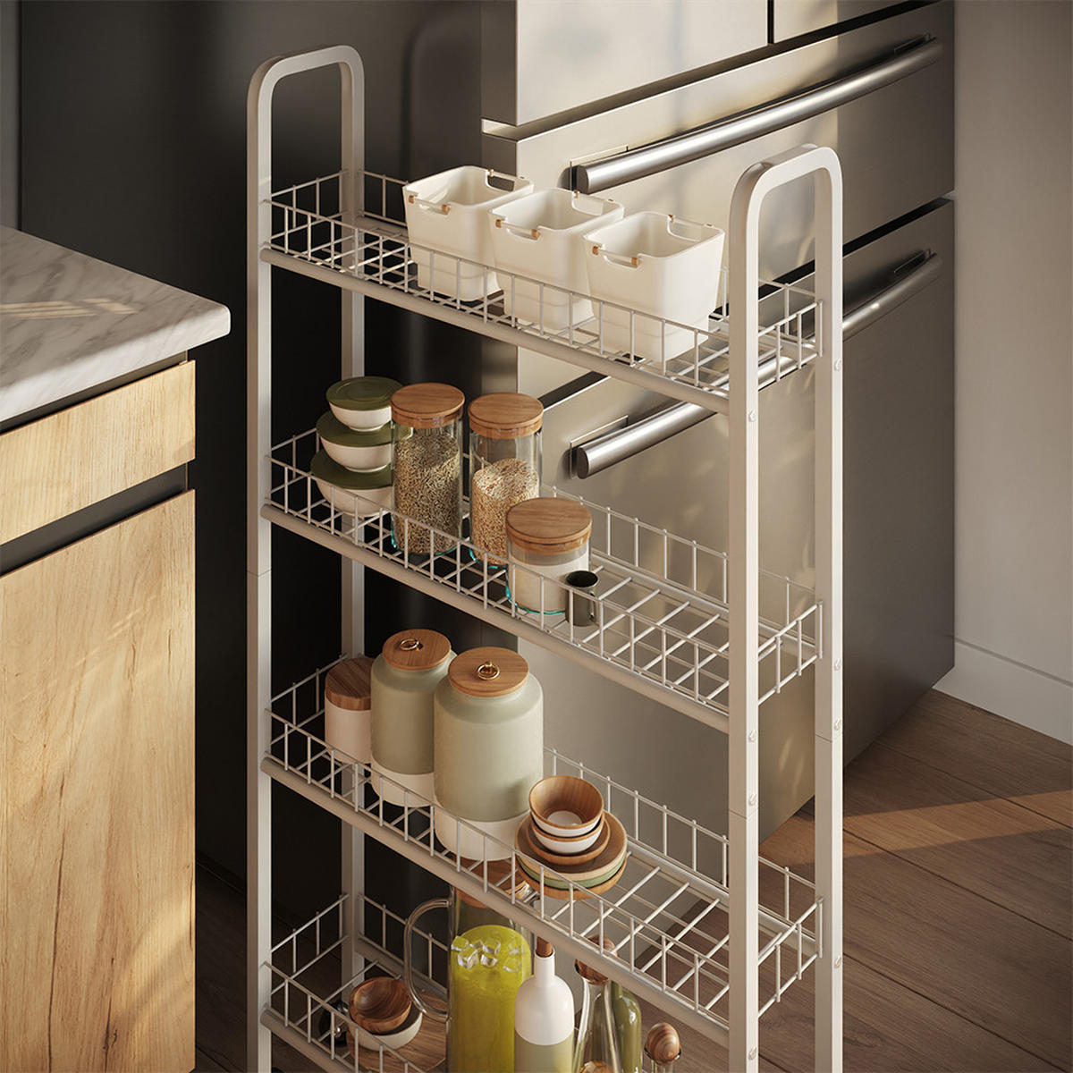 ROLLREGAL Rolivo Weiß 58 x 15 cm mit 4 Fächern - Weiß, Metall (58/103.5/15cm) - Vicco