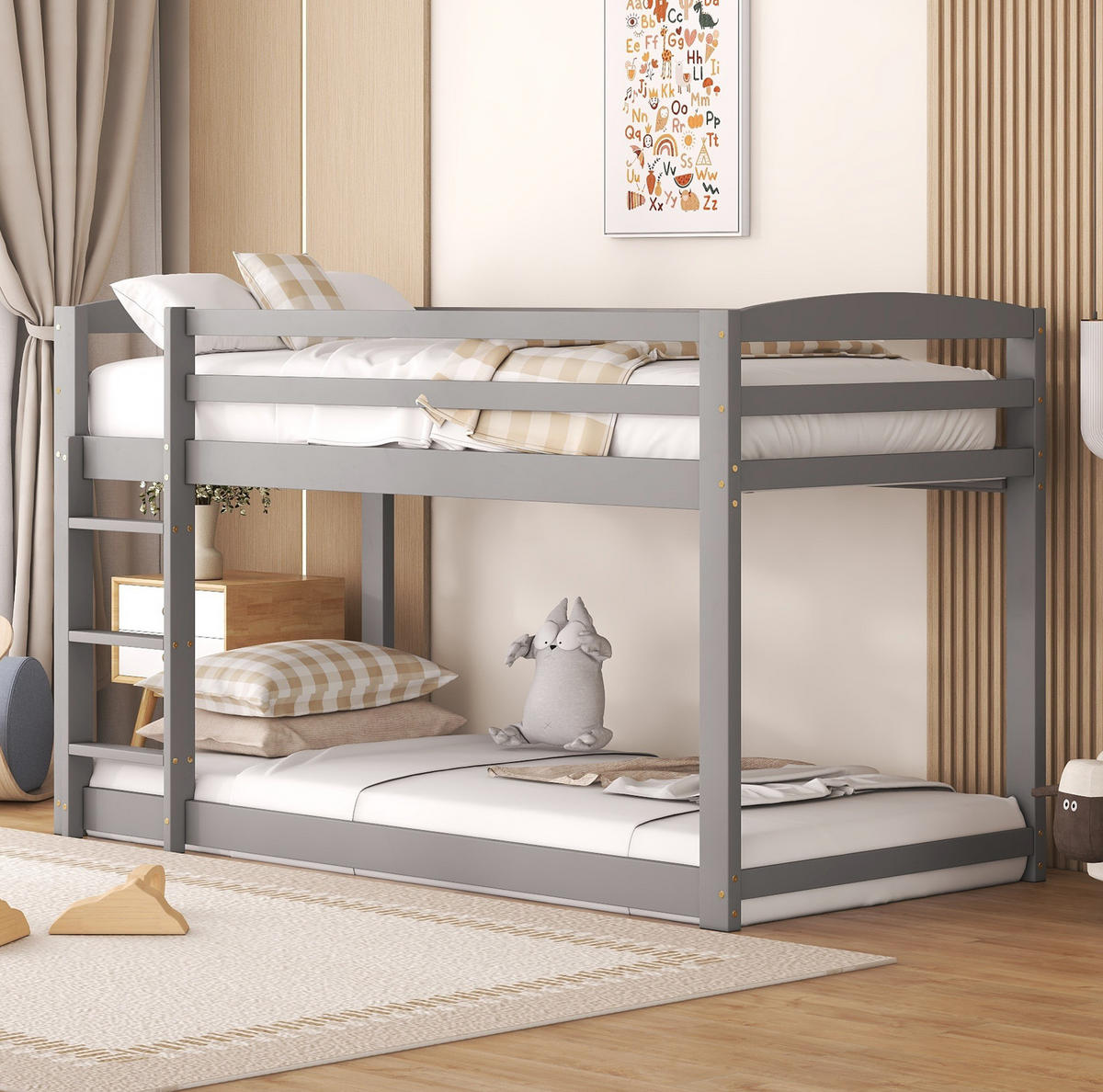 ETAGENBETT 90/200 cm aus Kiefer mit bodennahem Unterbett Natur - Grau, Holz (90/200cm) - Modenvie