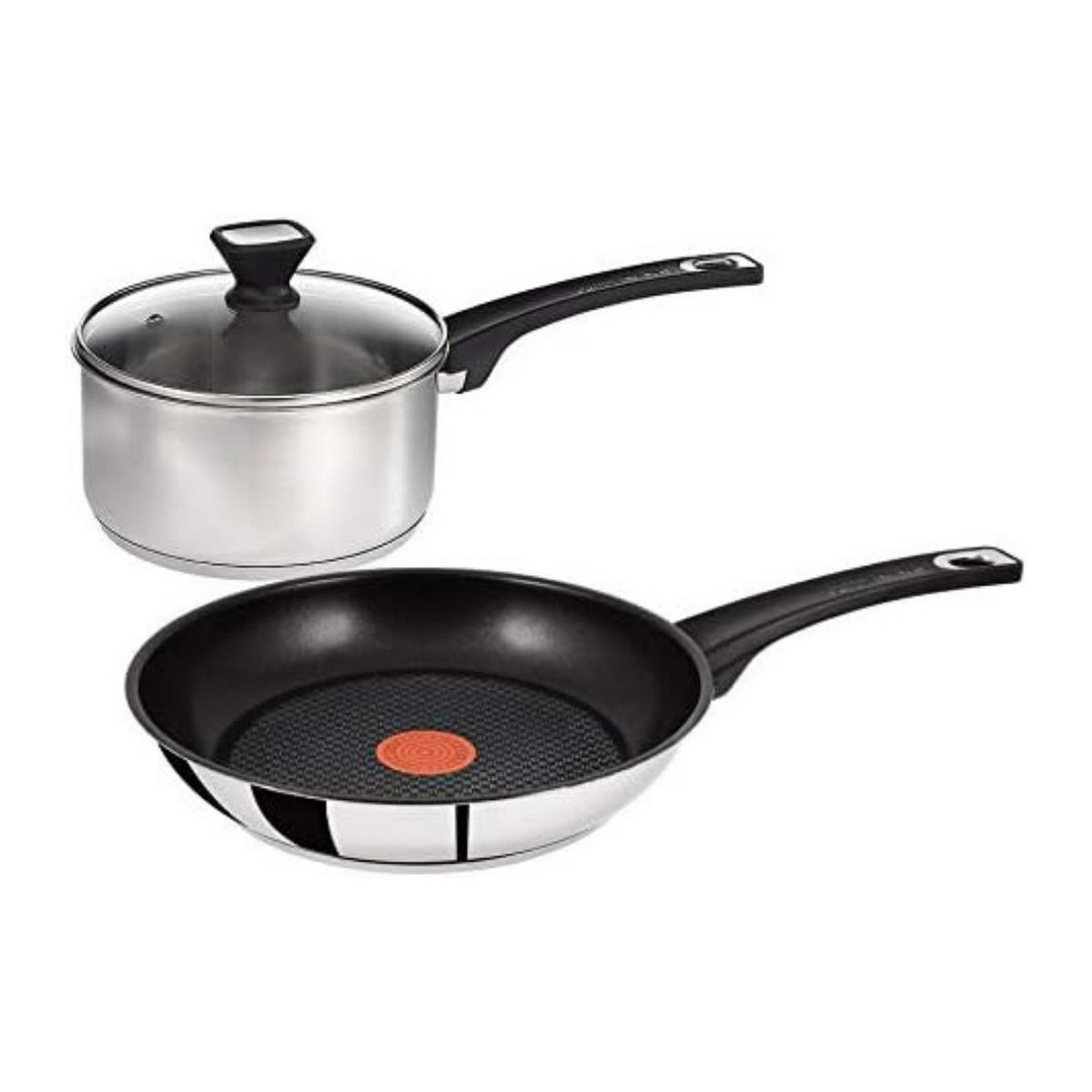 KOCHSET Jamie Oliver Essential A610S444 7-teilig Silber, Edelstahl, Kochgeschirr, Kochtöpfe, Glasdeckel, Induktion, hitzebeständig, Küchenzubehör - Silberfarben/Schwarz, Kunststoff/Metall - Tefal