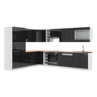 ECKKÜCHE Fame-Line Anthrazit Hochglanz/Weiß 347 x 257 cm, AP Eiche - Anthrazit/Weiß, Holzwerkstoff (347/81.6/60cm) - Vicco