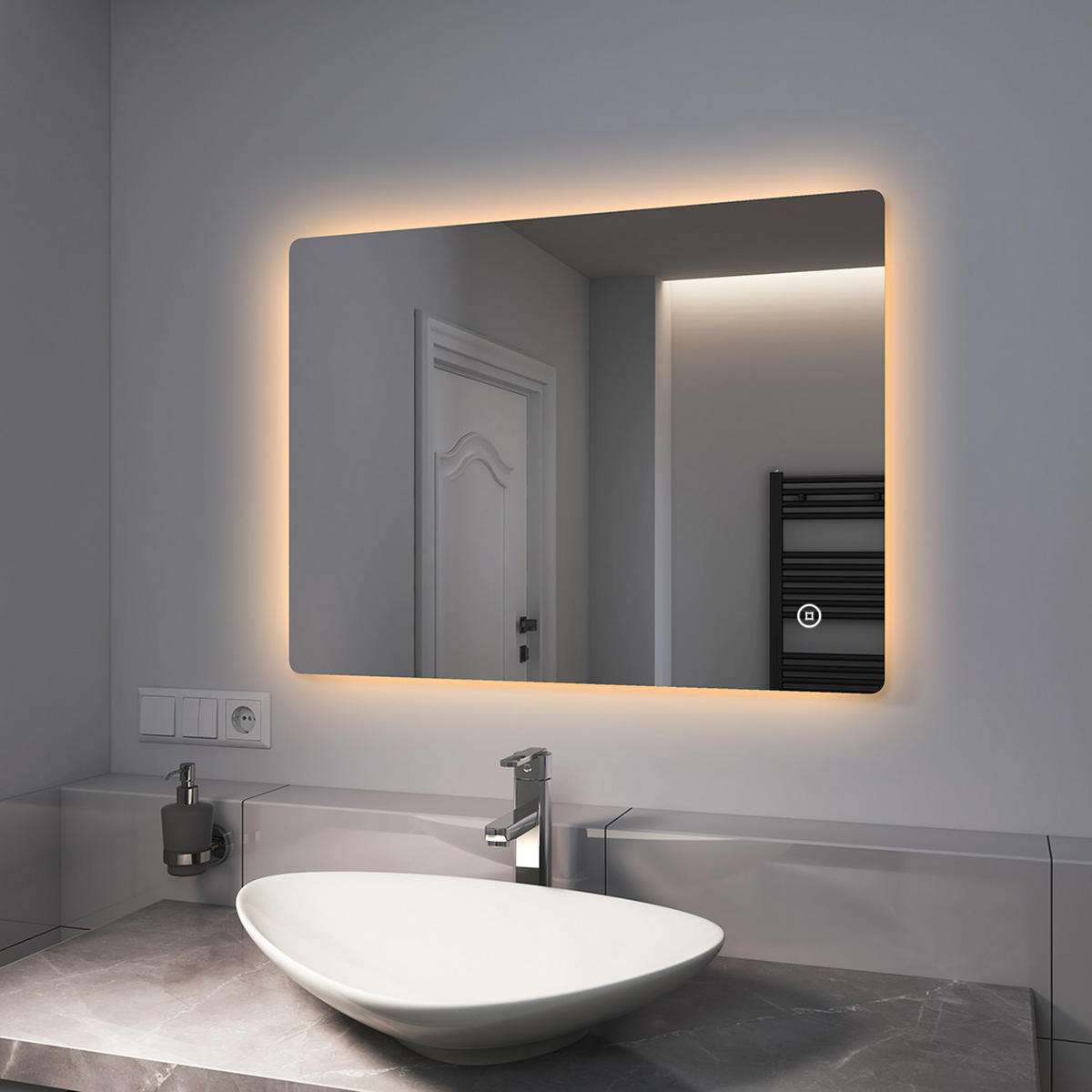 BADSPIEGEL mit Touch-Schalter Beleuchtung Rechteckig 80/60 cm - Weiß, Glas (60/3/80cm) - EMKE