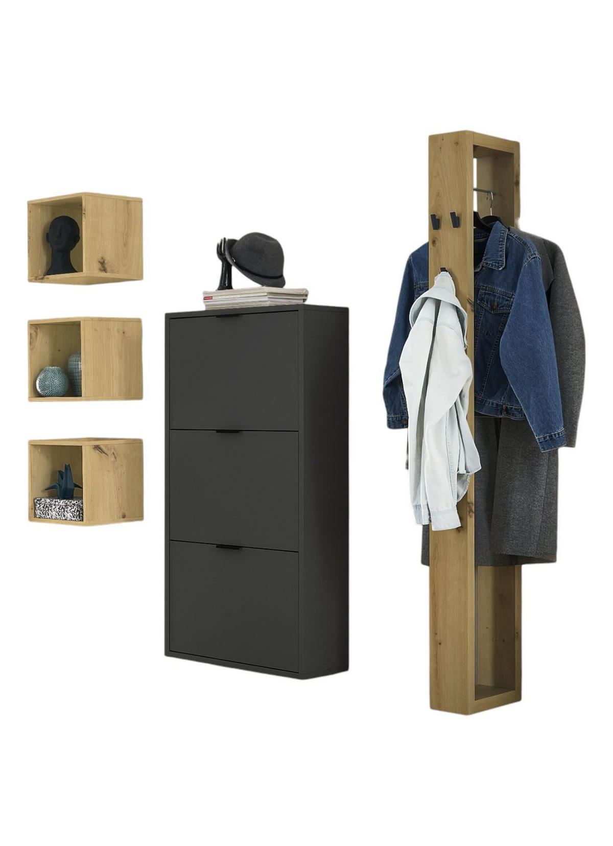 GARDEROBE Erna 5-tlg 166x32x187 Anthrazit matt Lack - Grau, Holzwerkstoff (166/187/32cm) - 58aufmkessel