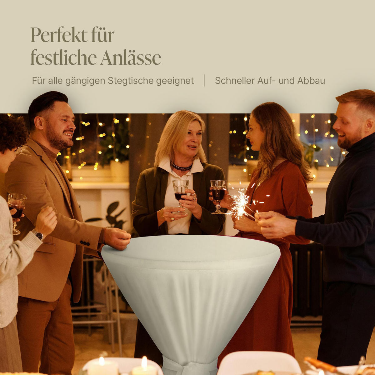 BISTRO Stehtischhusse Ø80 cm x 145 cm Creme - Creme, Textil (80/145cm) - Bestlivings
