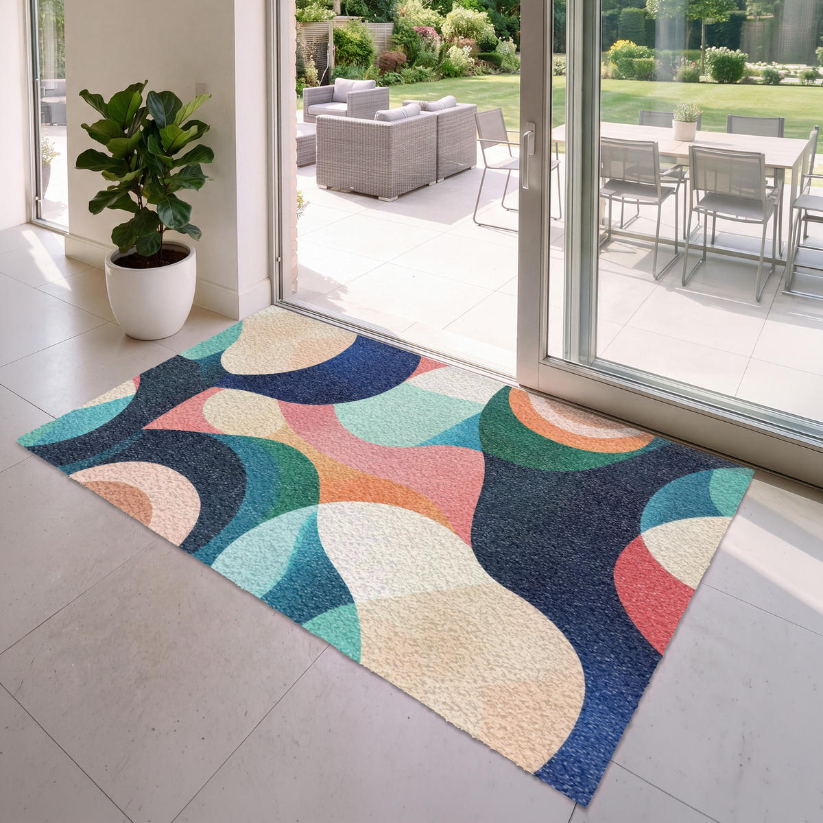 FUSSMATTE Abstrakt - Blau - Rosa Fußabtreter 180x120 cm - Multicolor, Kunststoff (180/120cm) - MuchoWow