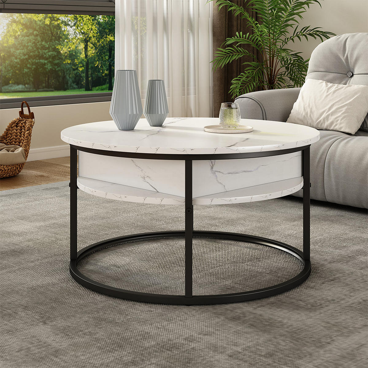 COUCHTISCH Marlo Marmor Weiß 77 x 77 cm - Weiß, Holzwerkstoff (77/77/52cm) - Vicco