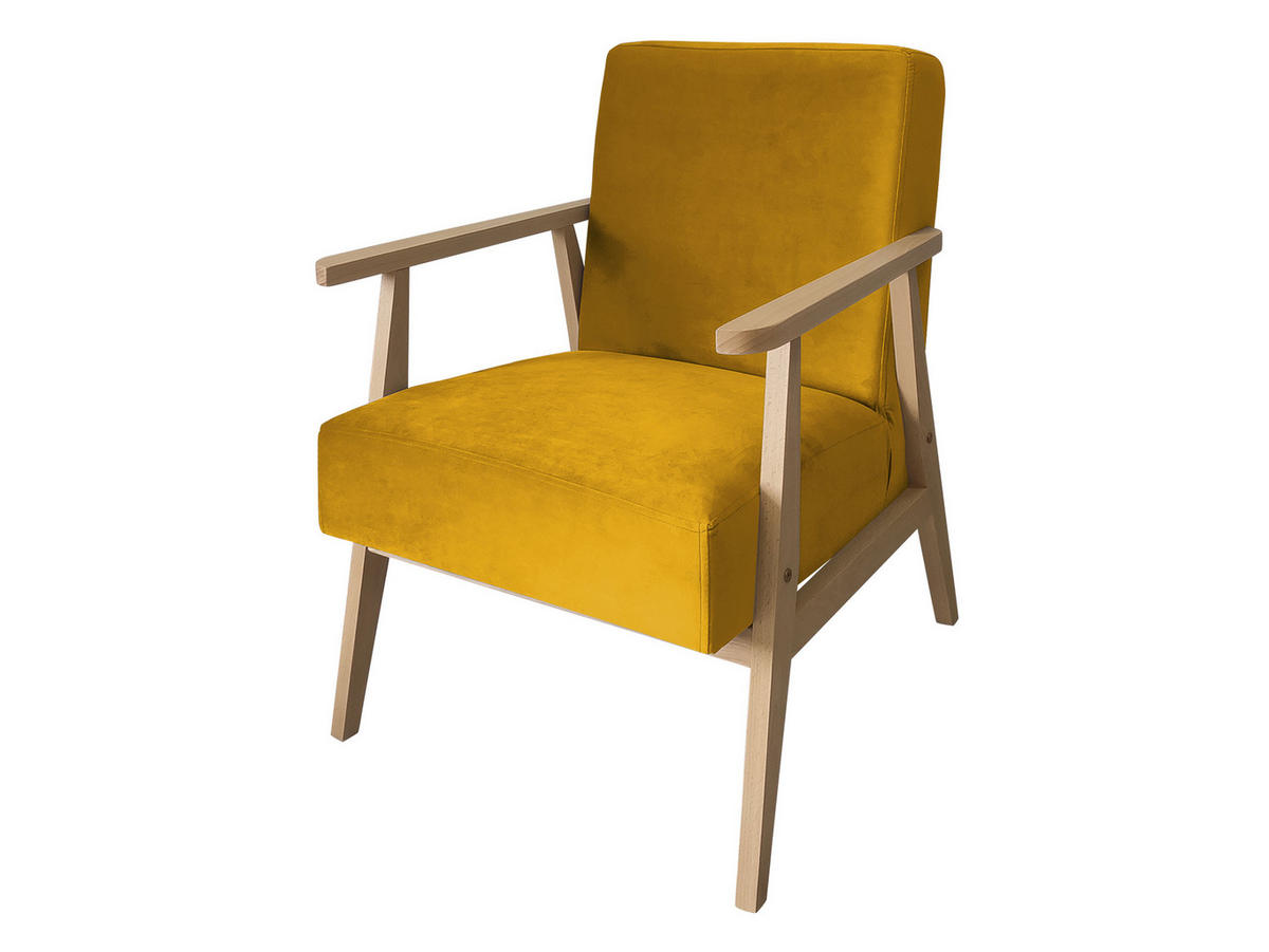 SESSEL Retro - Gelb/Naturfarben, Holz/Textil (59/76/67cm) - MIRJAN24