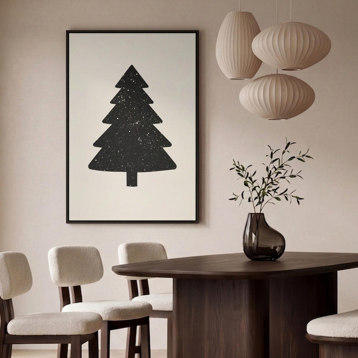 LEINWAND Bilder mit Rahmen - Weihnachtsbaum - Schwarz - Urlaub - Beige - 80x120 - Schwarz, Textil (80/120cm) - MuchoWow