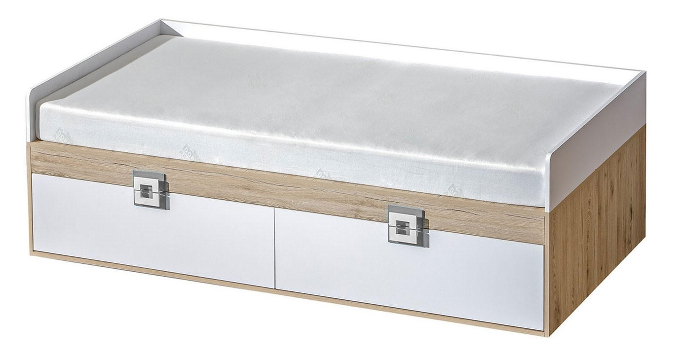 BETT Nico 14 Eiche hell / Weiß-Farbapplikation Grau 94 / 204 / 64cm - Braun/Grau, Holz/Holzwerkstoff (90/200cm) - Feldmann-Wohnen