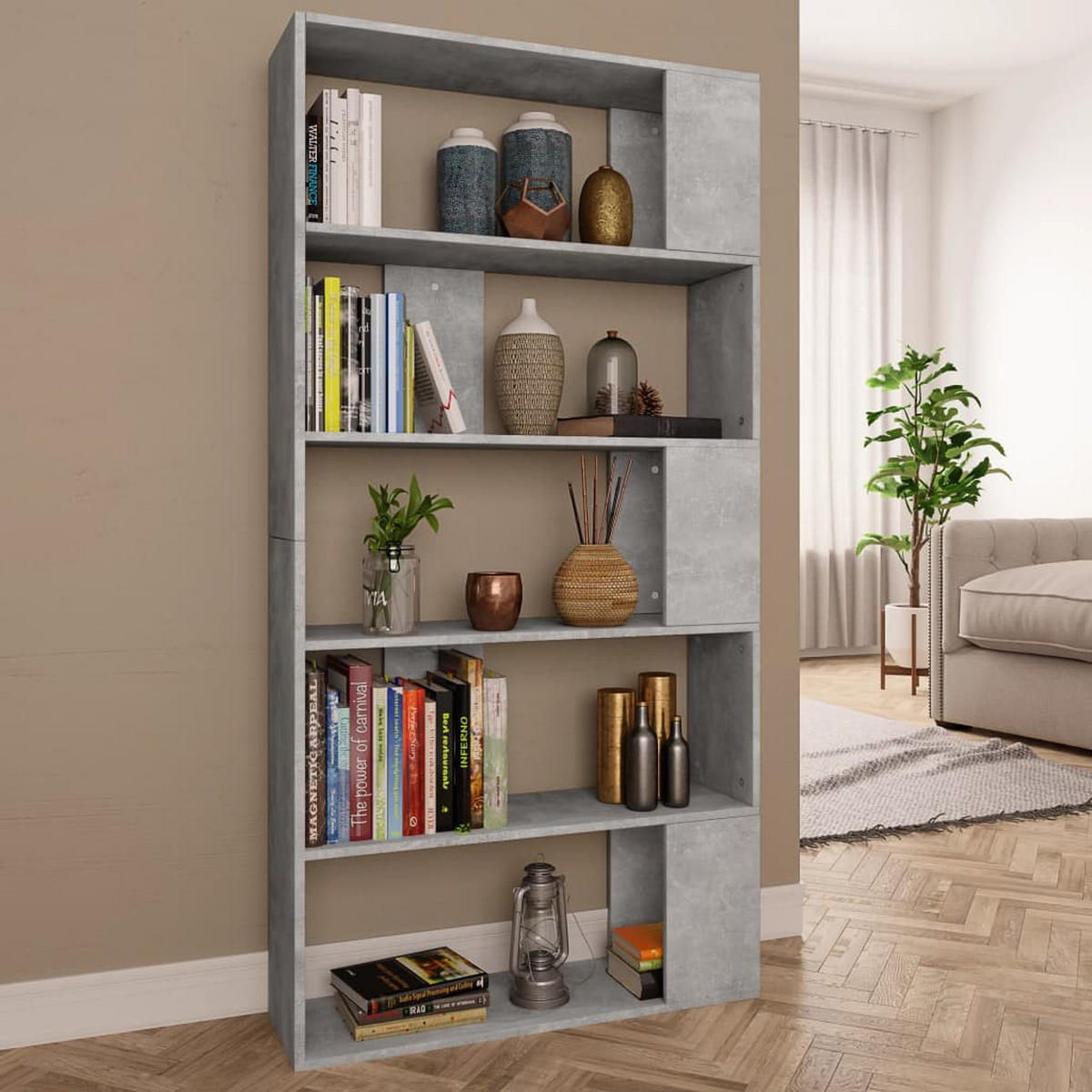 BÜCHERREGALMIT 5 Ebenen 80/24/159 cm aus Holzwerkstoff Betongrau - Grau, Holz (80/159/24cm) - vidaXL