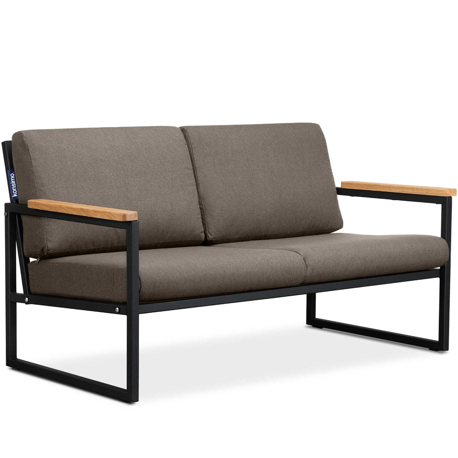 GARTENSOFA TRIBO 2-Personen ,Schwarz/Beige - Beige/Schwarz, Holz/Textil (130/65/60cm) - KONSIMO®