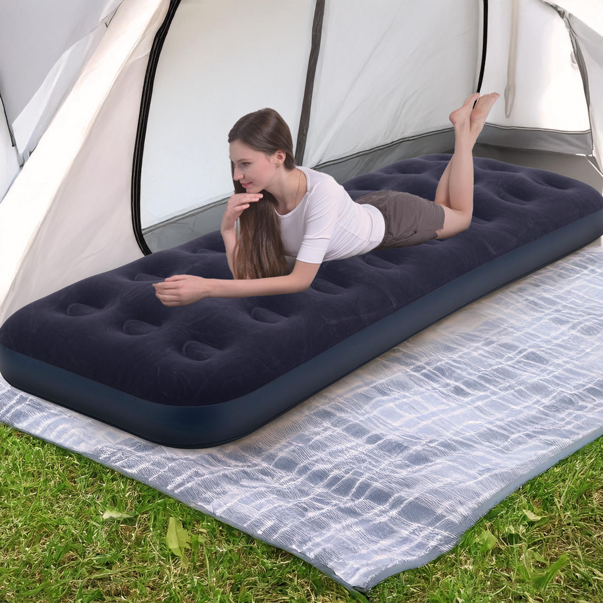 LUFTBETT Luftmatratze Camping 1 Person 191x73x22cm blau aufblasbar ohne Pumpe - Blau, Kunststoff (73/191cm) - Avenli