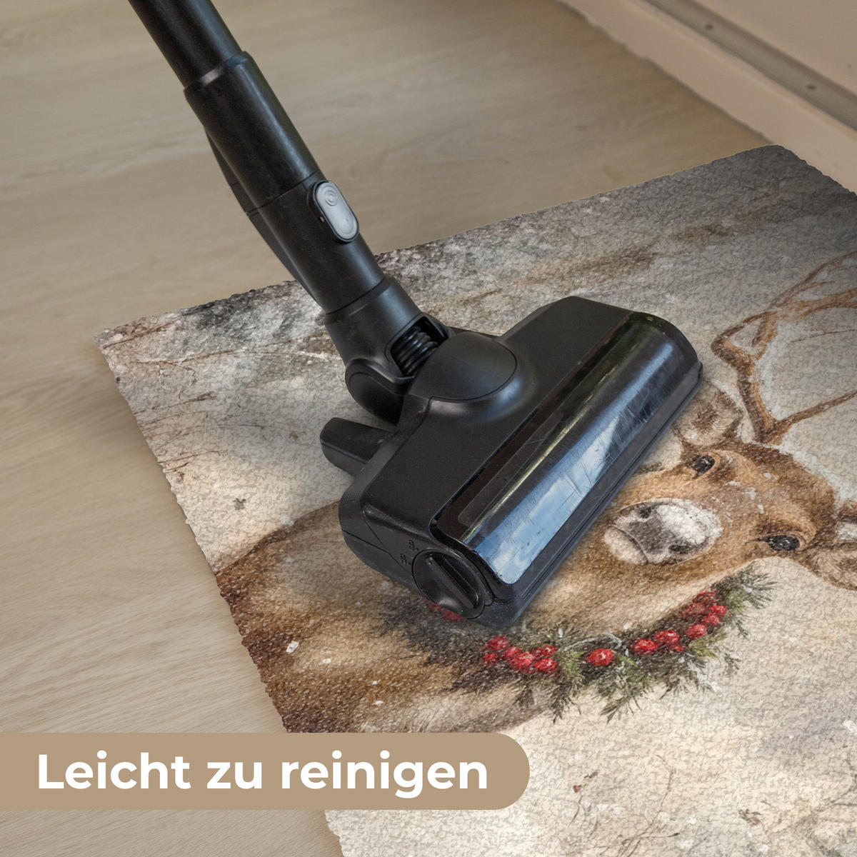 FUSSMATTE Weihnachten - Rentier - Winter - Kranz 60x40 cm - Braun, Kunststoff (60/0.4cm) - MuchoWow