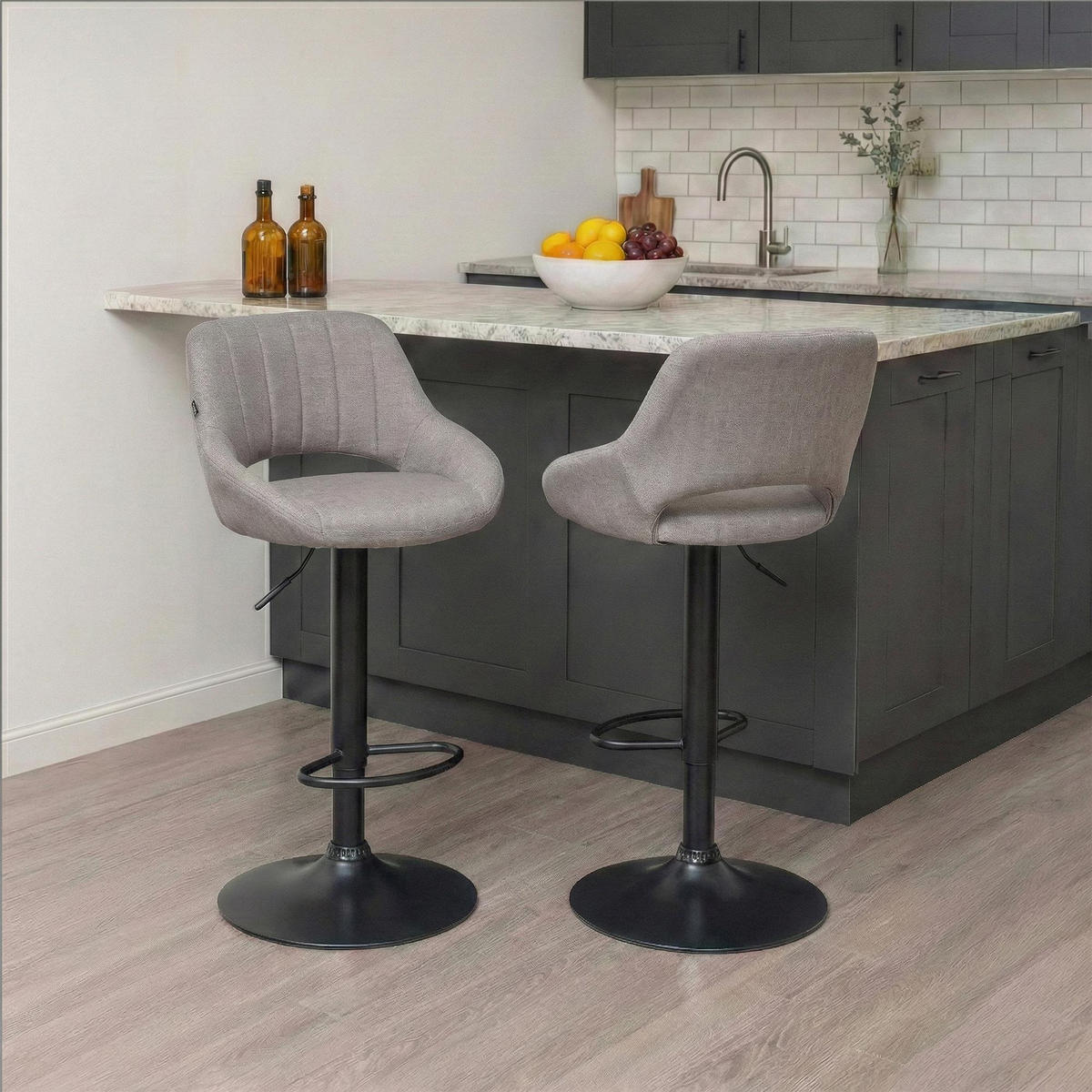 BARHOCKER Stoff Grau - Schwarz/Grau, Textil/Metall (47/85/48cm) - CLP