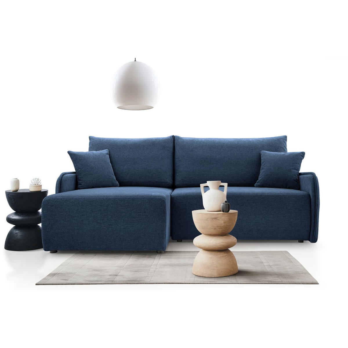 ECKSOFA Netarro, Marineblau Chenille, linksseitig - Schwarz/Dunkelblau, Kunststoff/Textil (198/147cm) - Selsey