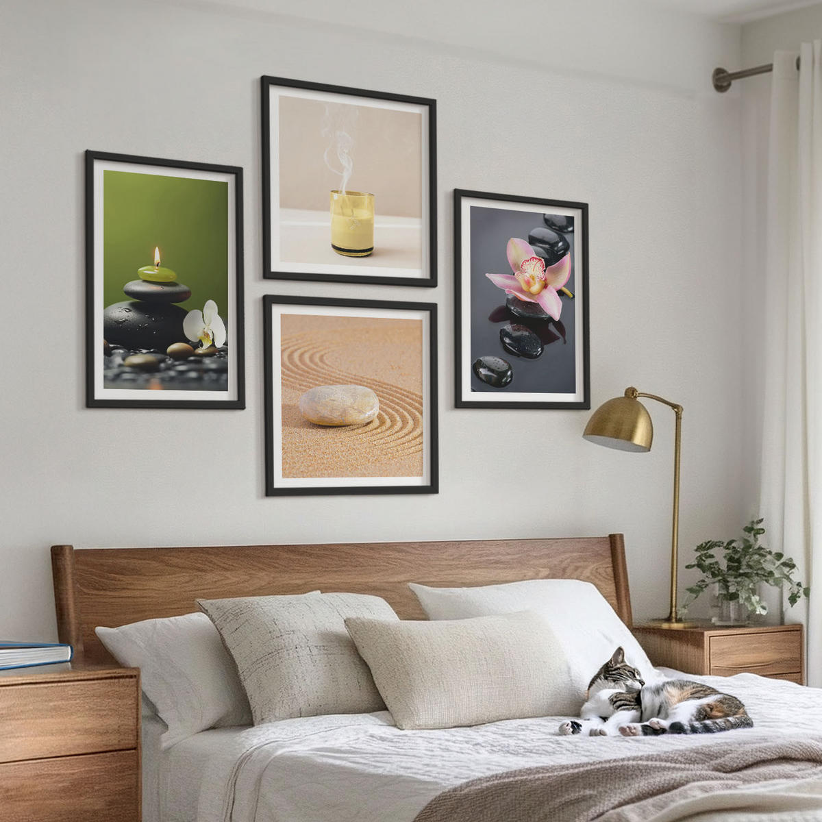 BILDER SET 4er Set - 50x50 cm & 40x60 cm Schwarzer Rahmen - Entspannende Zen-Steine für inneren Frieden - Schwarz, Kunststoff (50/50cm) - TULUP