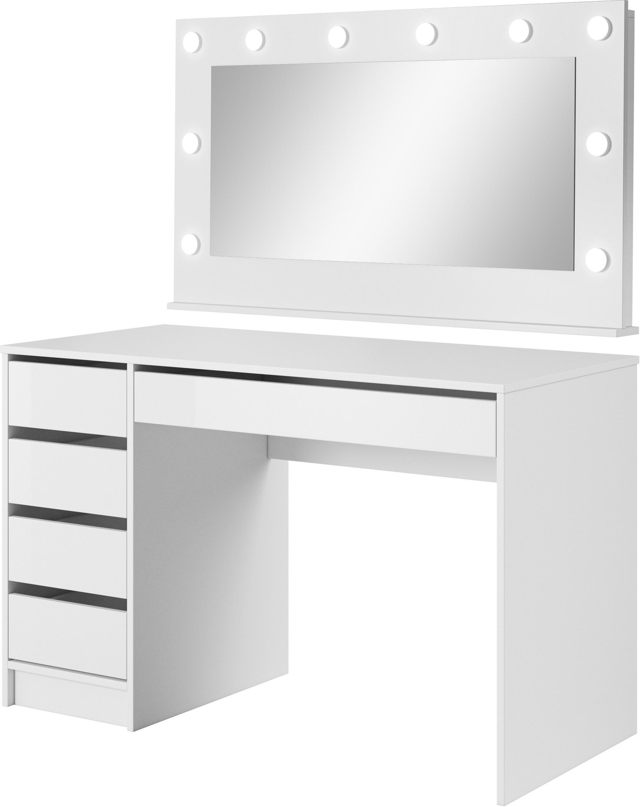 SCHMINKTISCH Claris Weiß Hochglanz 120/55/75 mit LED Spiegel 120/67/11 cm - Weiß Hochglanz/Weiß, Holzwerkstoff (120/75/55cm) - WFL GROUP