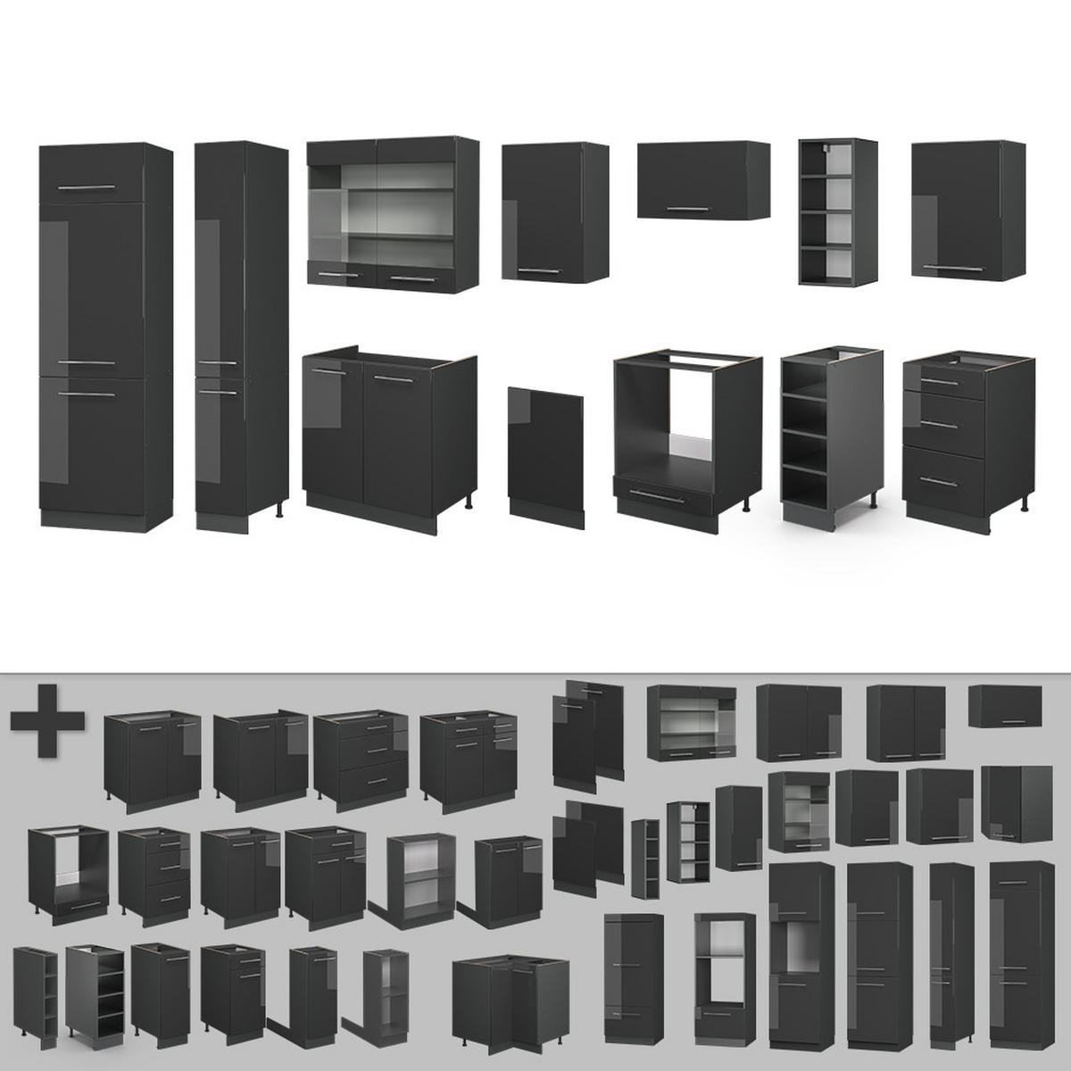 KUCHYŇSKÝ KOUT Fame-Line Antracitový vysoký lesk - antracitová/vysoce lesklá černá, kompozitní dřevo (355/81.6/46cm) - Vicco