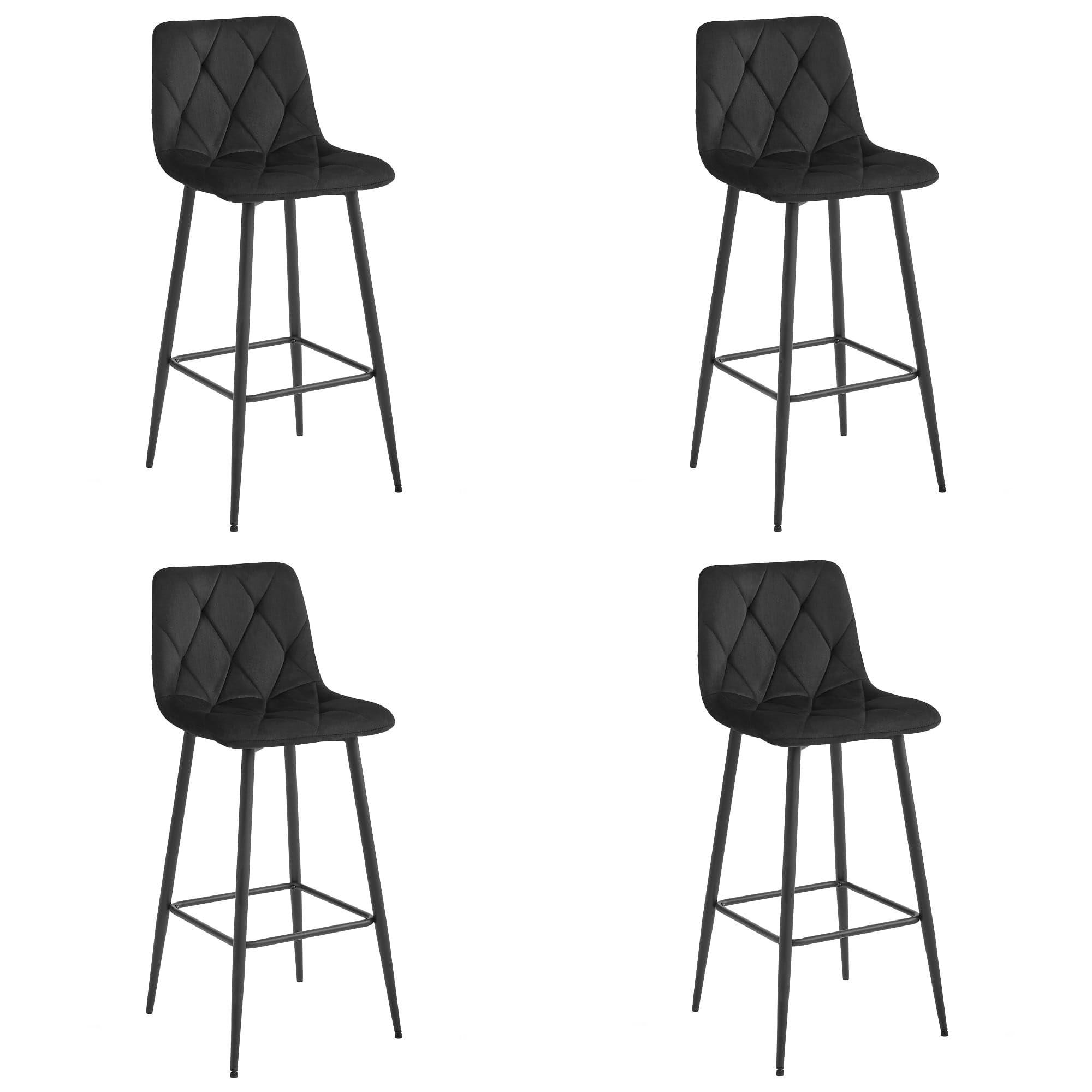 BARHOCKER 4er Set Schwarzer Samt, Gepolsterte Rückenlehne, Bequem Und Modernes Design Für Die Küche Oder Die Theke - Schwarz, Textil (46/104/33cm) - Best For Home