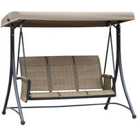 HOLLYWOODSCHAUKEL 196/128/172 cm mit verstellbarem Sonnendach und Seitentaschen aus Polyester, Braun - Braun, Metall (128/172/196cm) - Redom