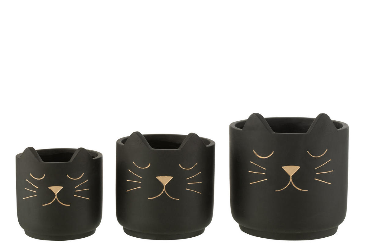 BLUMENTOPF KAT - Töpferei - Schwarz - L - Ø 19 cm - Schwarz, Keramik (19/19.5cm) - J-Line