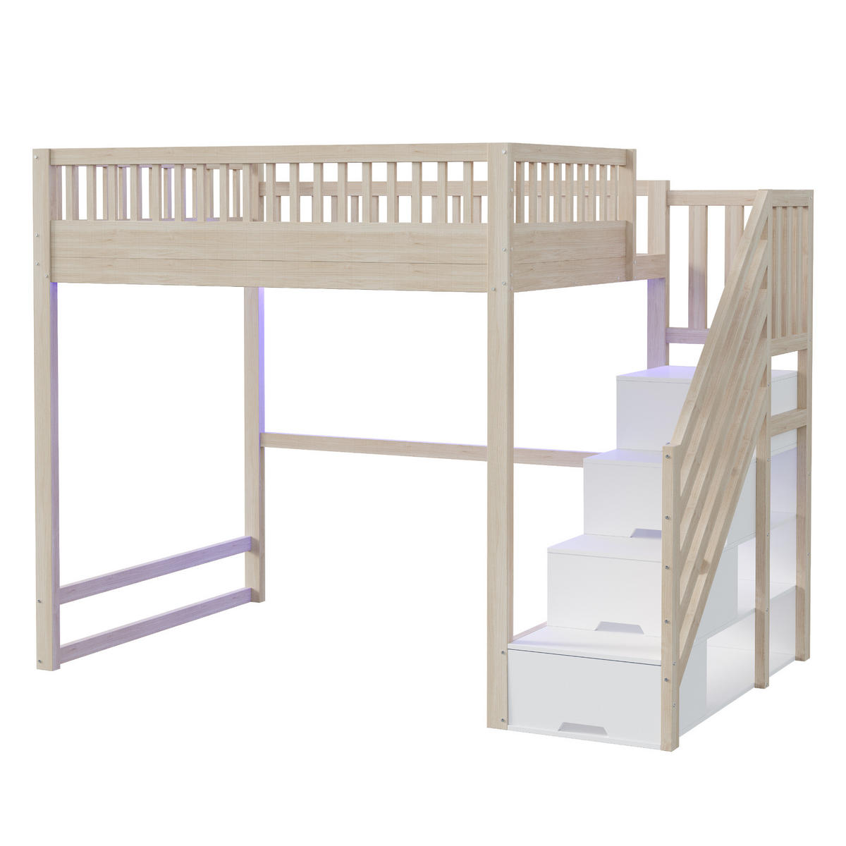 HOCHBETT 140/200 mit LED, Sicherheitsleiter, Stauraumtreppe und Sicherheitsgeländer in Holzfarbe - Naturfarben, Holz/Holzwerkstoff (140/200cm) - EVRYAE
